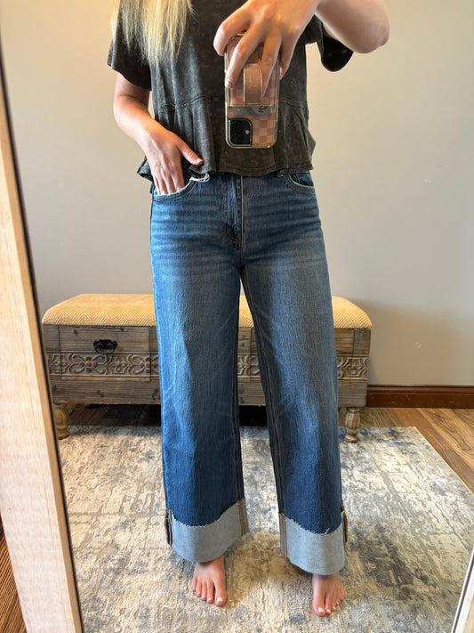 Dark Ankle Cuff Jeans