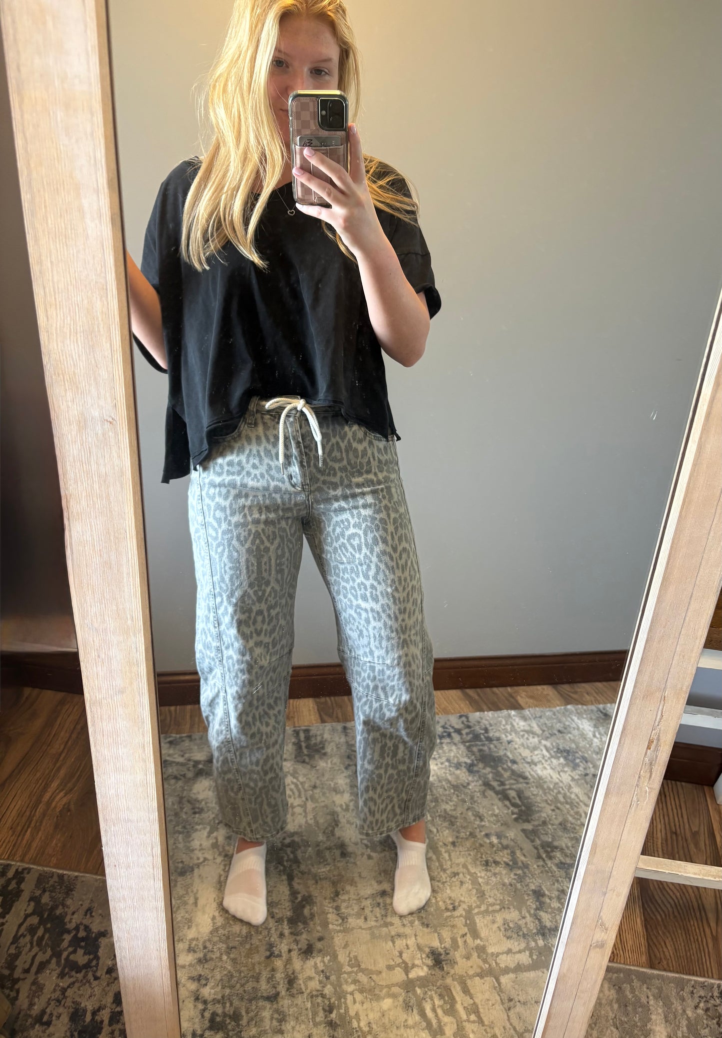 Grey Leopard Barrel Jeans