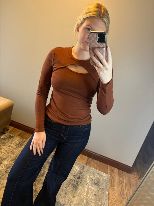 Brown Cutout Long Sleeve