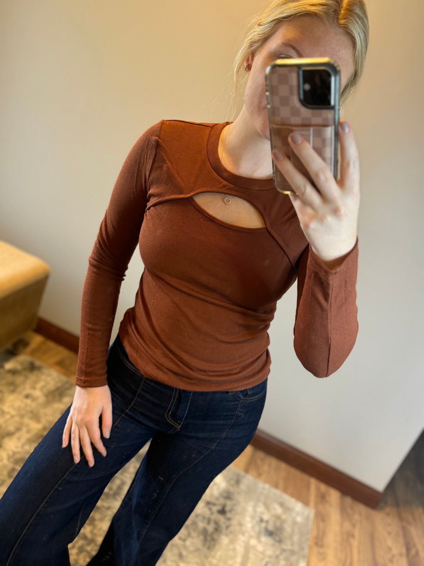 Brown Cutout Long Sleeve