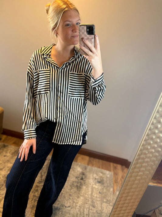Collared Striped Satin Top