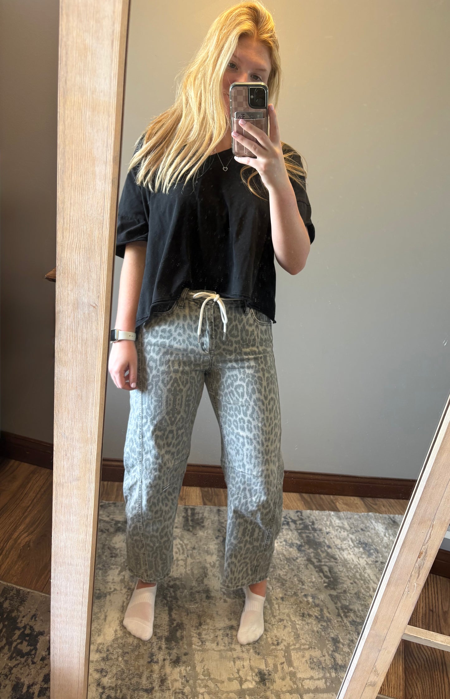 Grey Leopard Barrel Jeans
