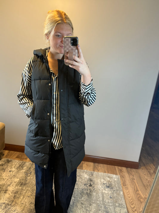 Black Long Puffer Vest