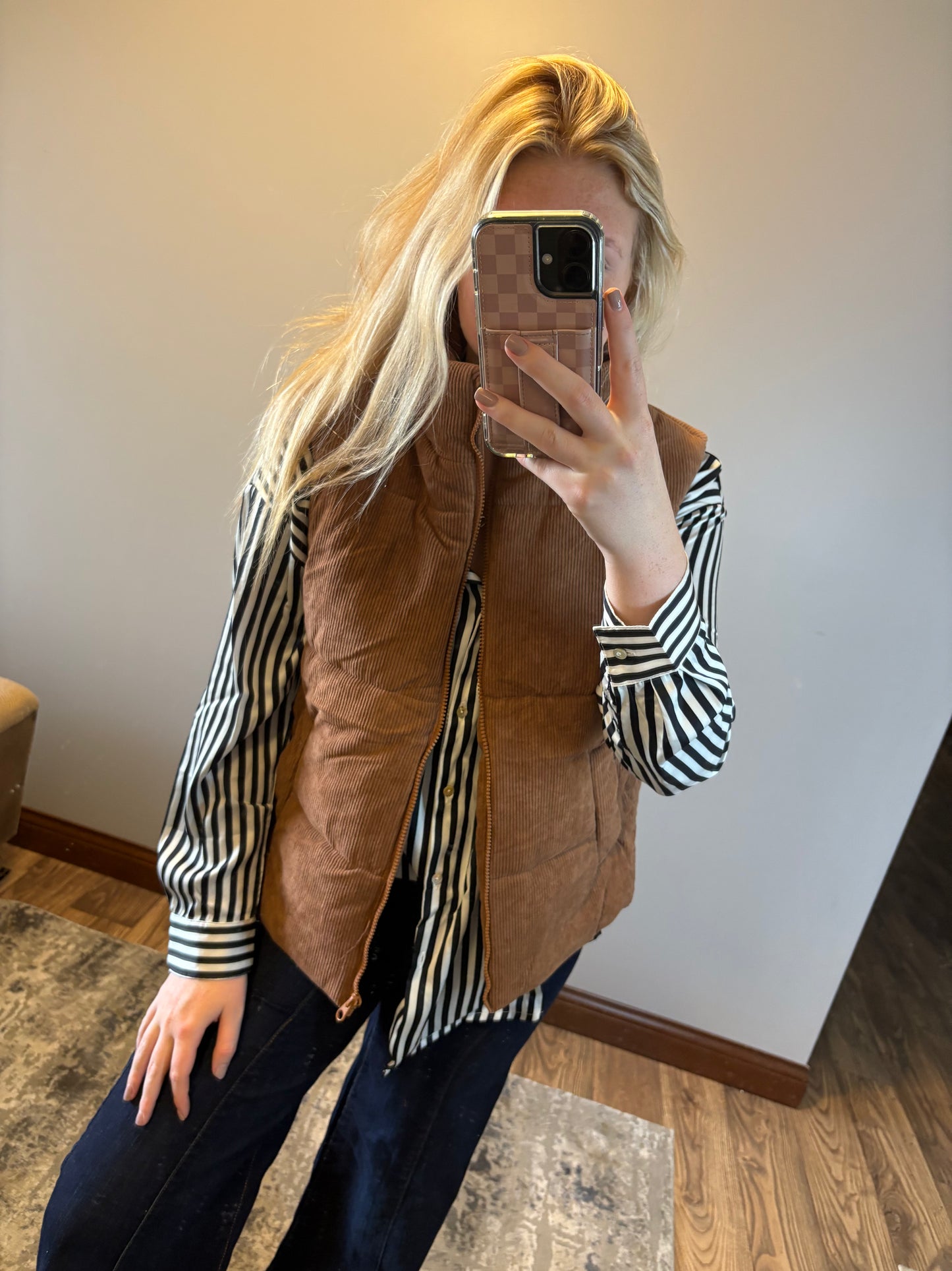 Coffee Corduroy Puffer Vest