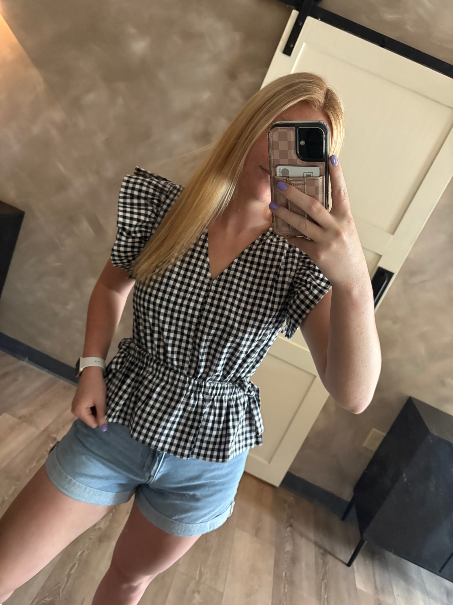 Gingham Peplum Top