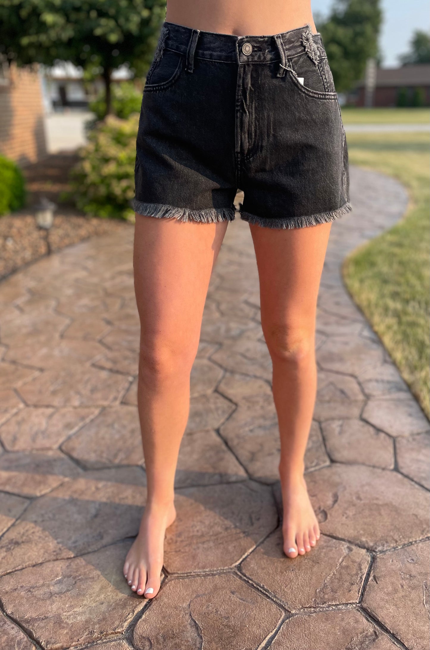 Kancan Black Frayed High Rise Shorts