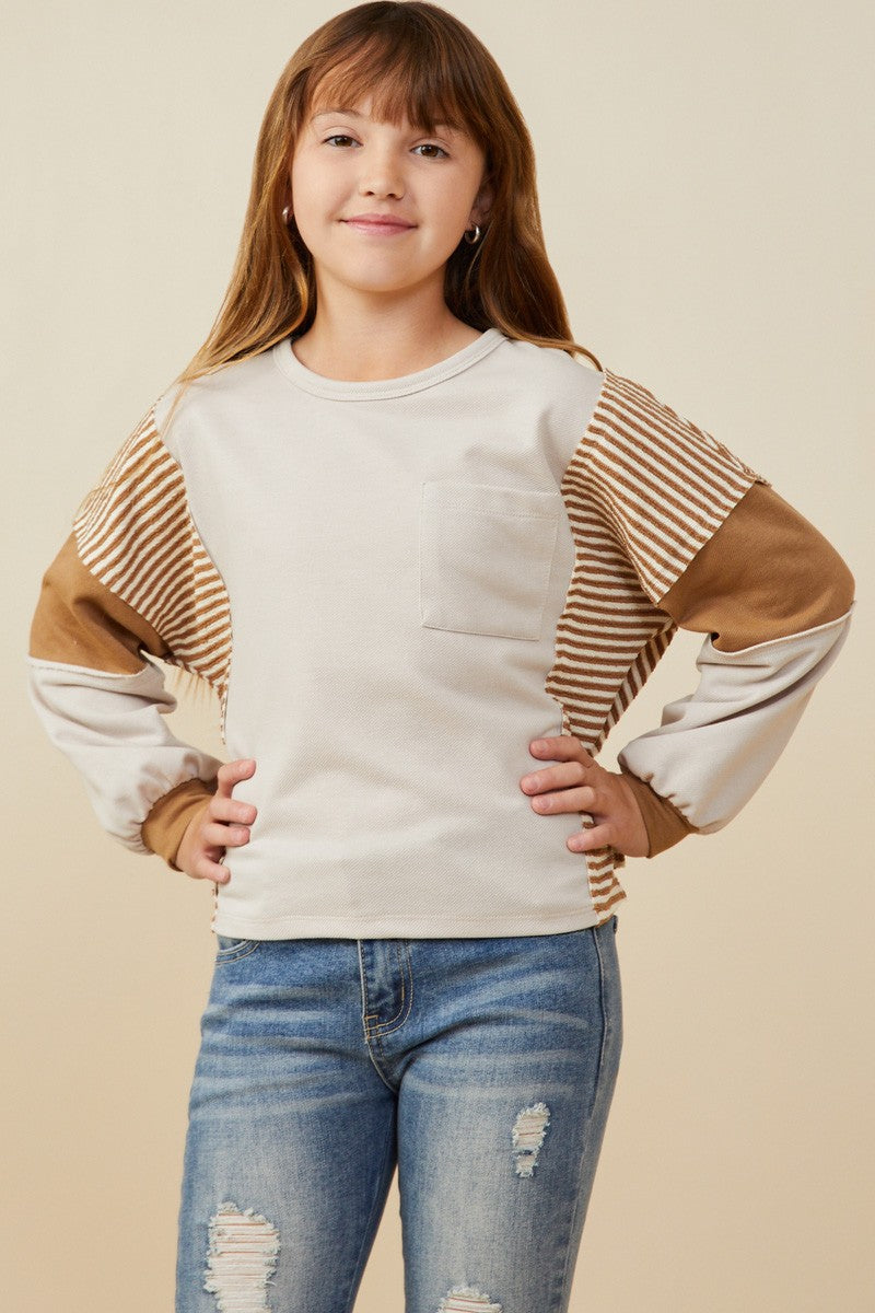 Girls Striped Colorblock Top